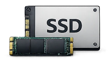 SSD-Festplatte und M.2-SSD mit Speicherchips, schnelle Datenspeicherung