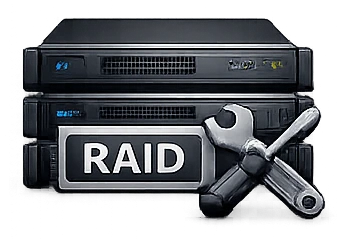 RAID-Server mit Werkzeugen, Symbol für Datenspeicher und Wartung